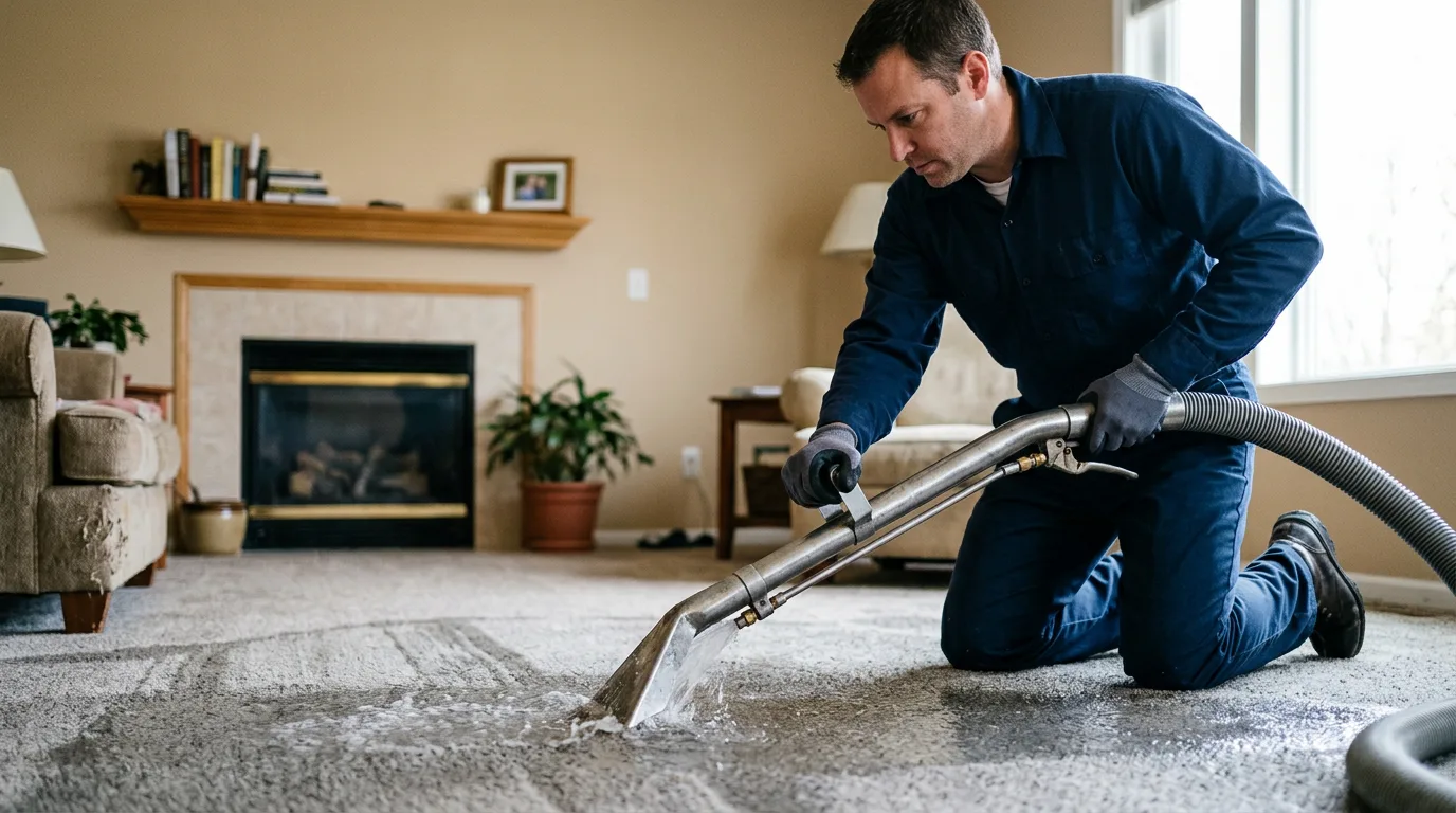 Water damage restoration technician working near Levasy, MO